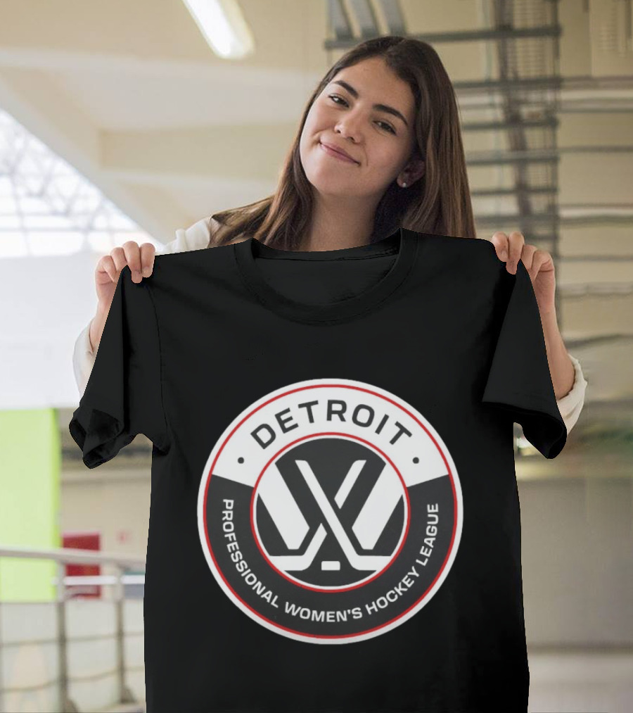 Detroit Professional Women's Hockey League Emblem With Crossed Sticks T-Shirt