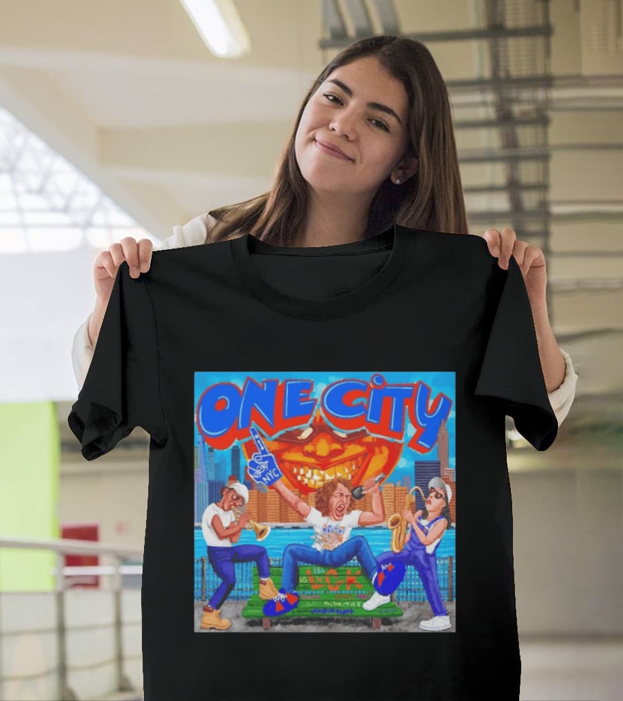 ONE CITY NYC DugLust Jazz Trio Band Performing In New York City With Skyscrapers And Music Players T-Shirt