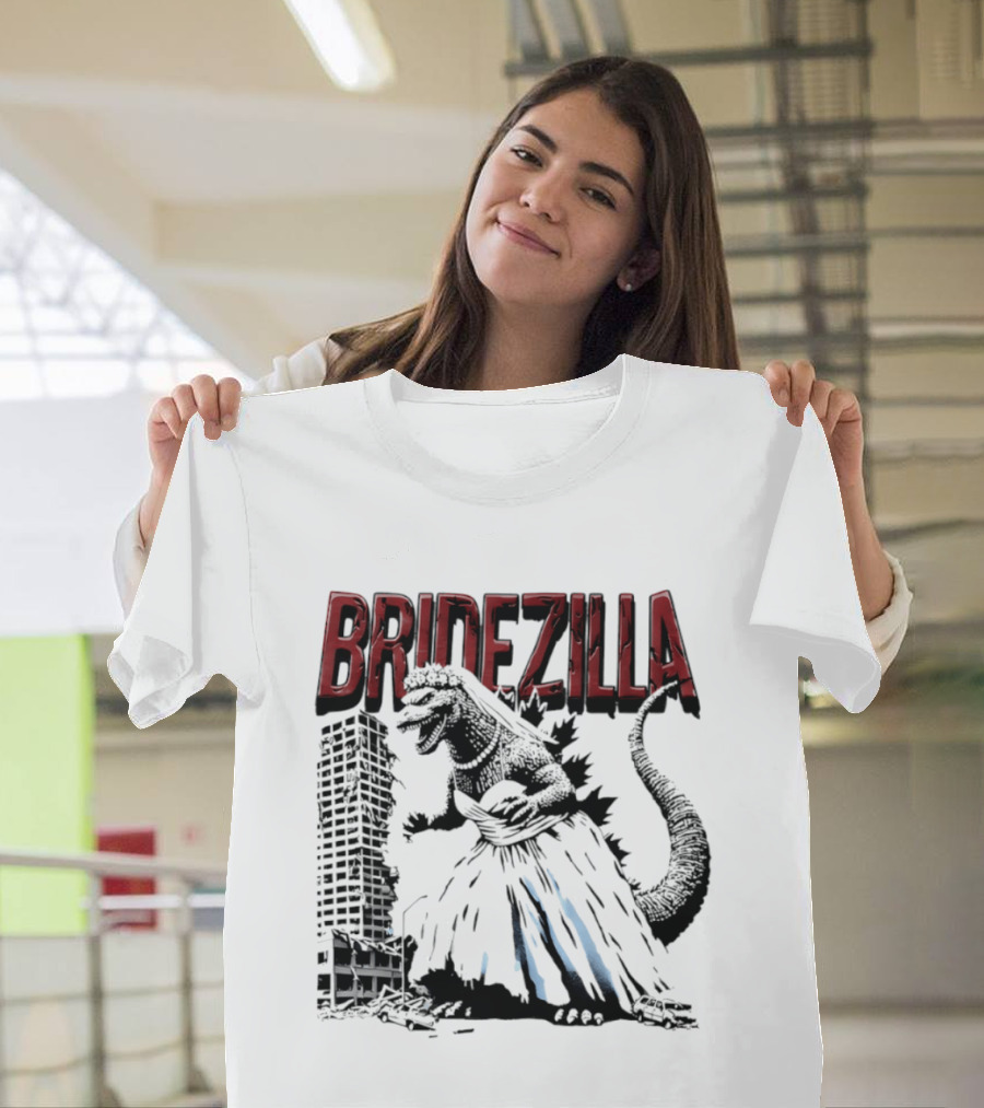 Bridezilla Godzilla Wedding City Monster Scene T-Shirt