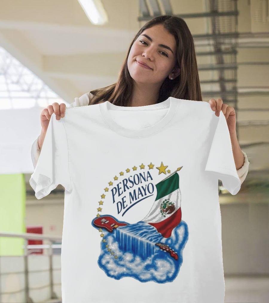 Persona De Mayo Mexican Flag Guitar Waterfall Stars T-Shirt