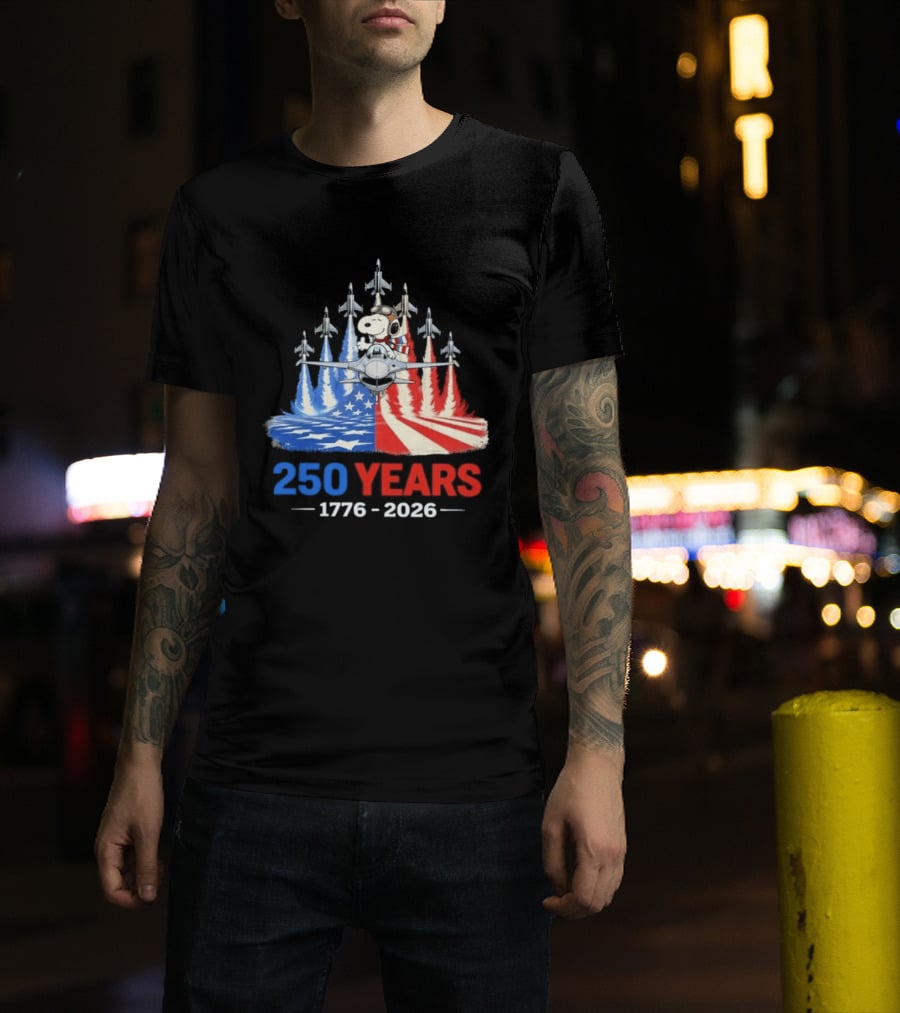 250 Years 1776 2026 Snoopy American Flag Jets T-Shirt