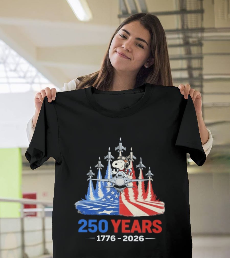 250 Years 1776 2026 Snoopy American Flag Jets T-Shirt