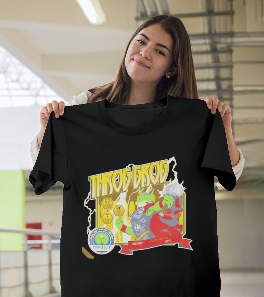 Throg Grog Puddle Gulp Superhero Frog Lightning Hammer Comic T-Shirt