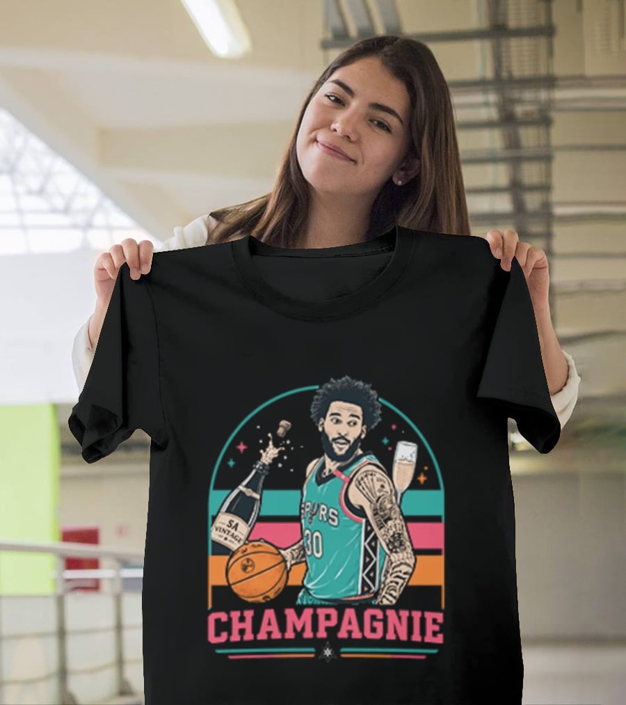 Champagnie Spurs Basketball Number 30 With Champagne Celebration T-Shirt