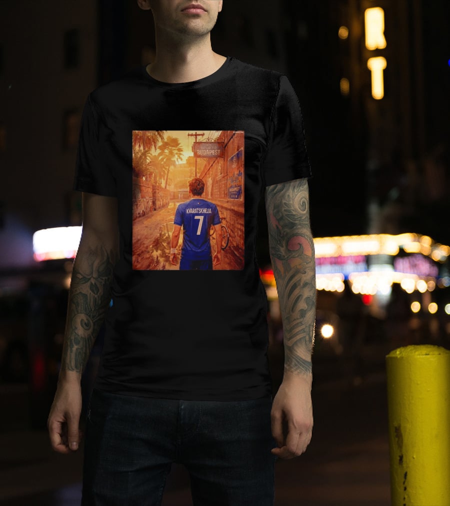 Khvicha Kvaratskhelia #7 Road To Budapest Georgian Footballer Journey T-Shirt