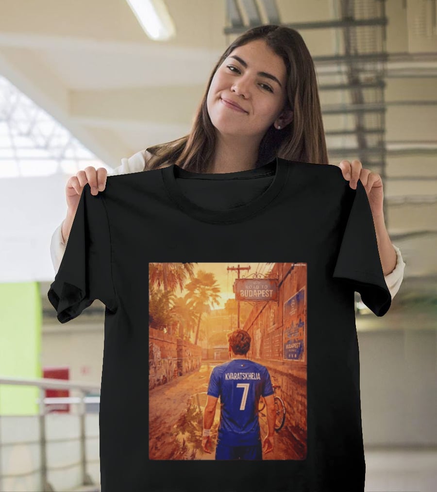 Khvicha Kvaratskhelia #7 Road To Budapest Georgian Footballer Journey T-Shirt