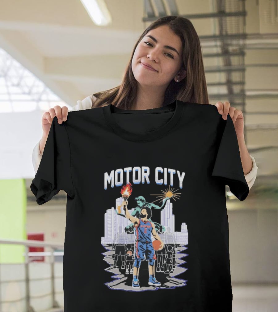 Motor City Detroit Pistons Cade Cunningham Torch Skyline T-Shirt