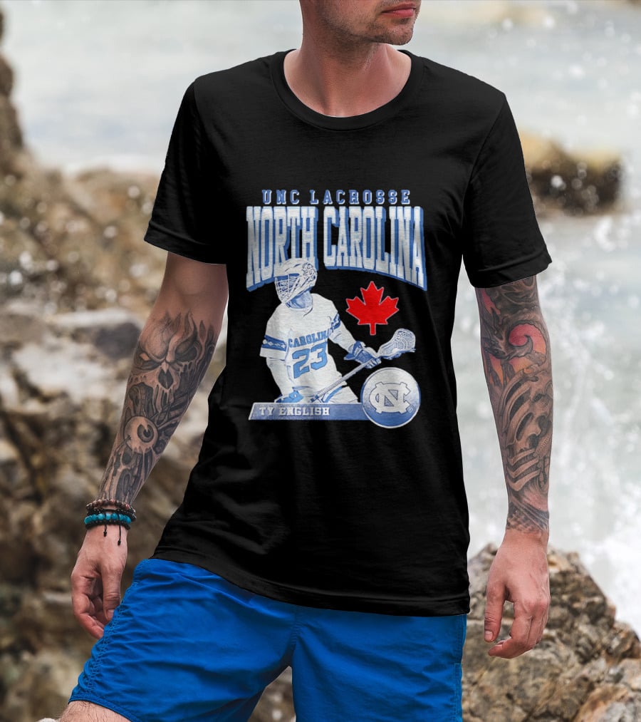 UNC Lacrosse Ty English North Carolina 23 Canadian Maple Leaf T-Shirt