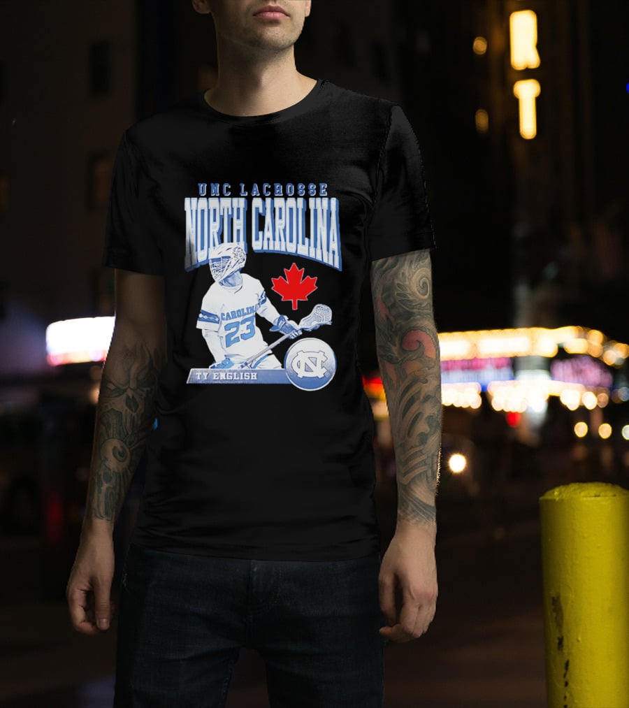 UNC Lacrosse Ty English North Carolina 23 Canadian Maple Leaf T-Shirt