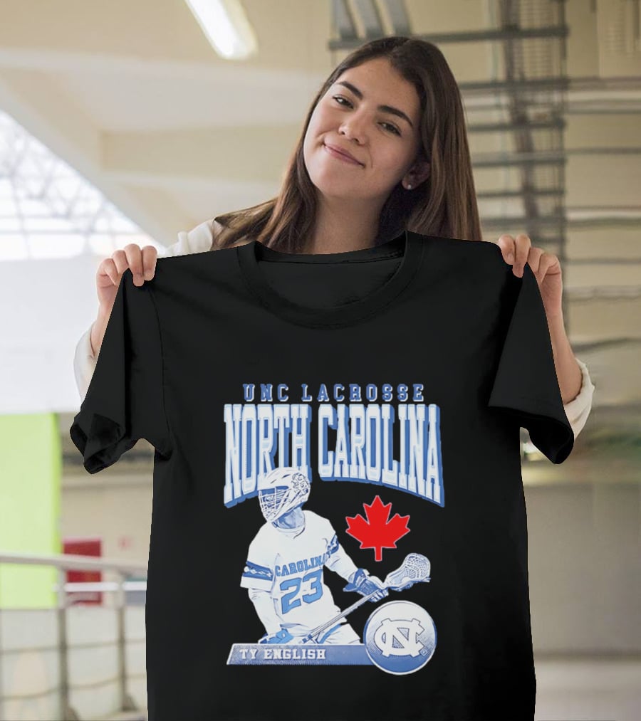 UNC Lacrosse Ty English North Carolina 23 Canadian Maple Leaf T-Shirt
