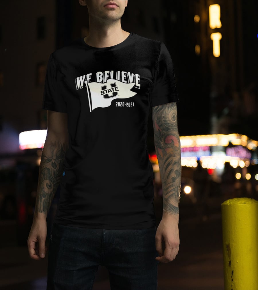 Utah State Aggies We Believe 2020 2021 Logo Flag T-Shirt