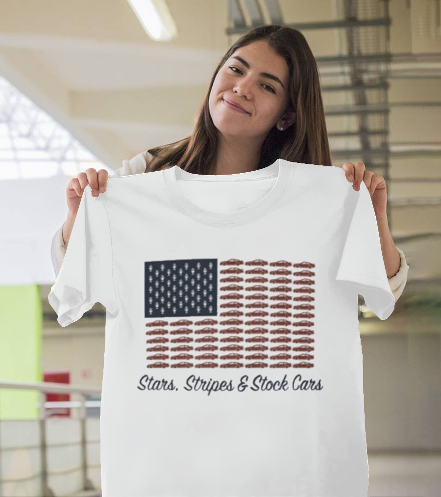 Dirtymo Media Stars Stripes Stock Cars America Flag Racing T-Shirt