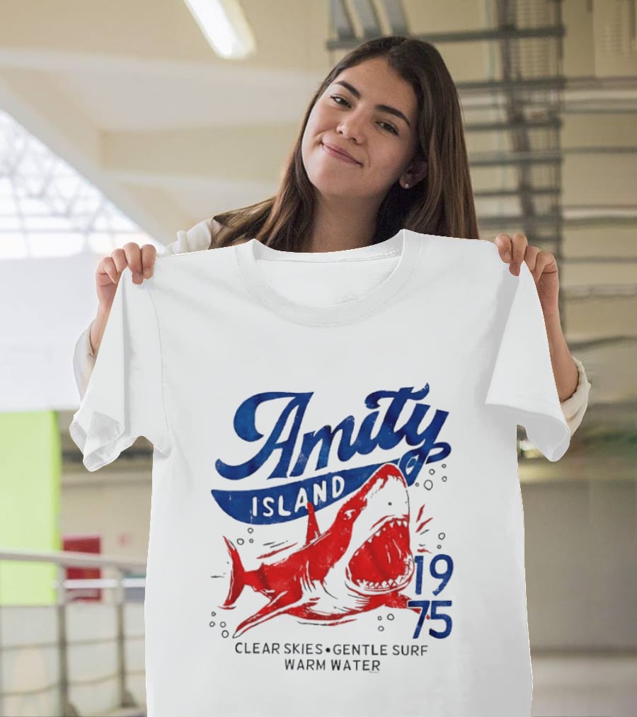 Amity Island 1975 Clear Skies Gentle Surf Warm Water Shark T-Shirt