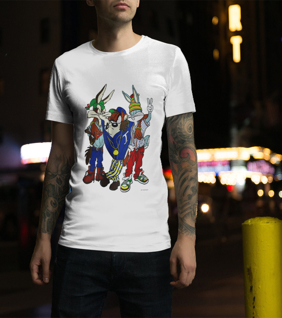 Rare Looney Tunes Hip Hop Bugs Taz Wile E Coyote Peace Sign Pose T-Shirt