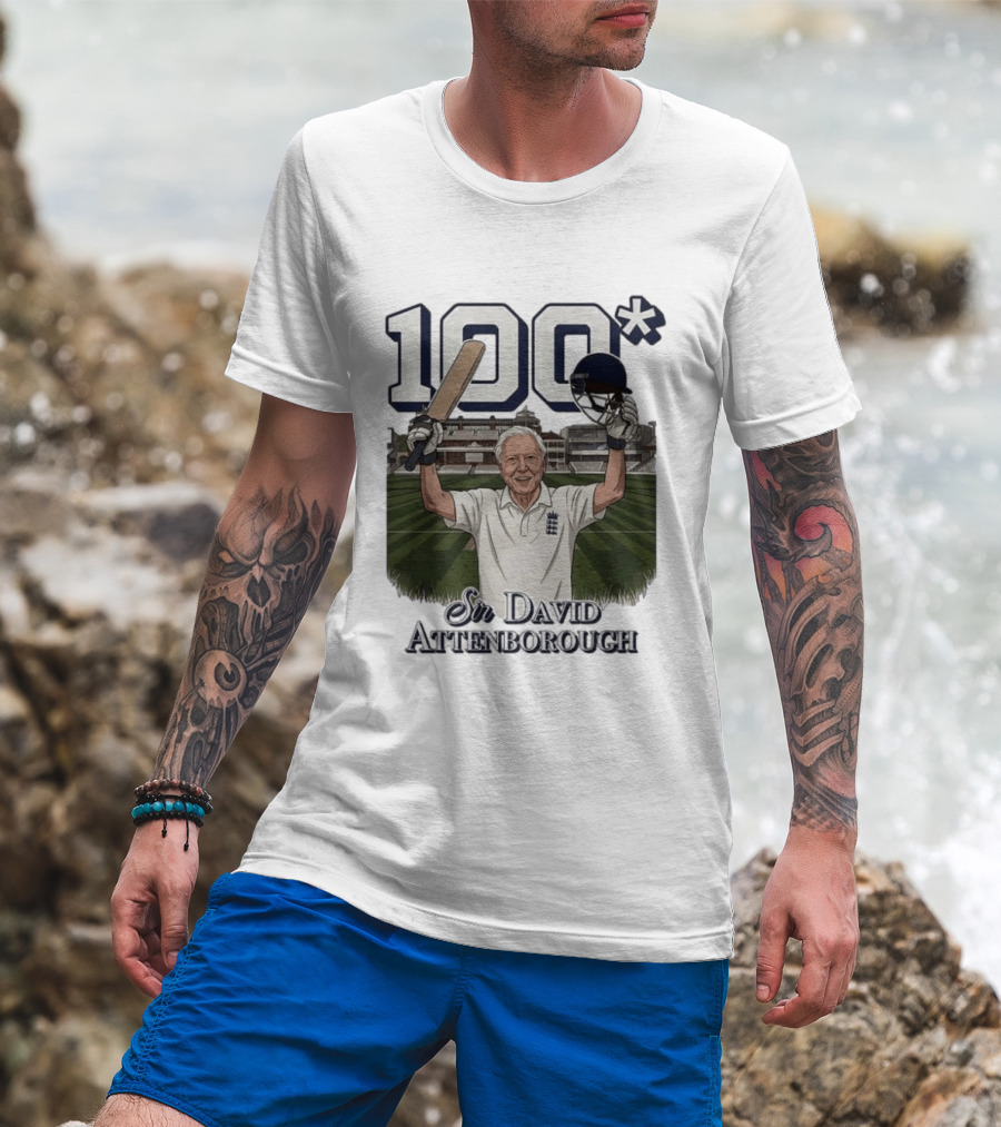 Sir David Attenborough 100 Cricket Legend Batting Milestone T-Shirt