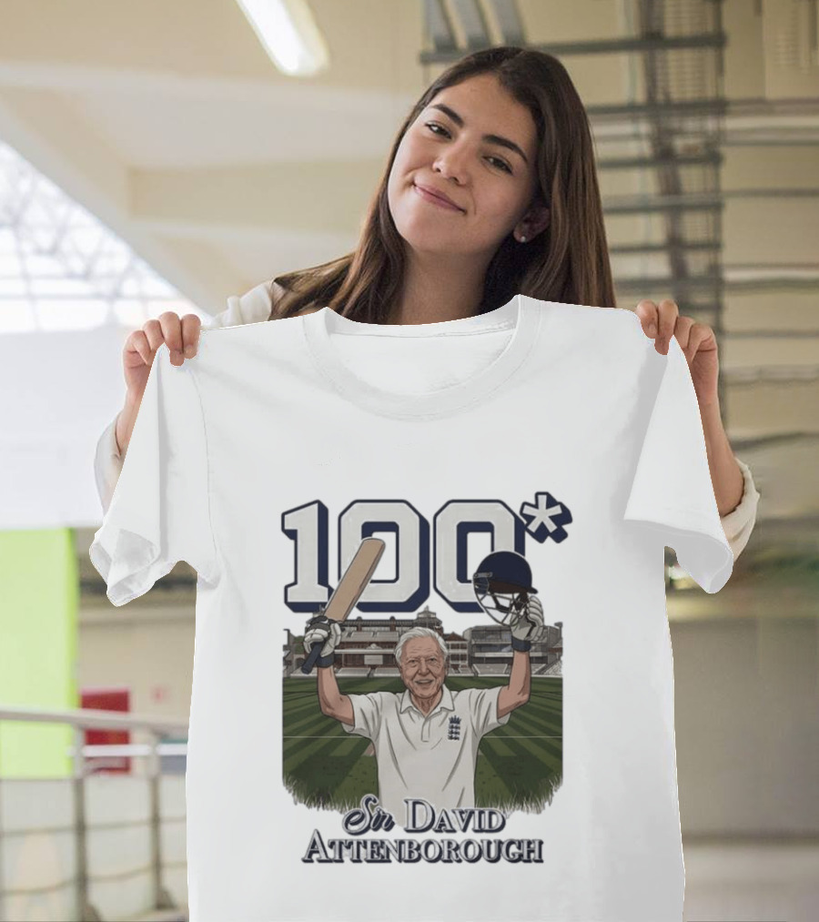 Sir David Attenborough 100 Cricket Legend Batting Milestone T-Shirt