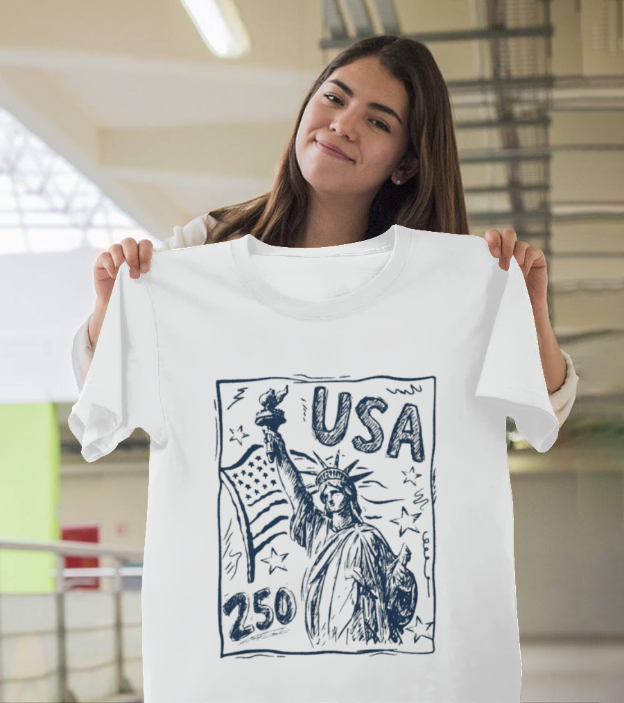 USA Statue Of Liberty American Flag 250 Stars T-Shirt