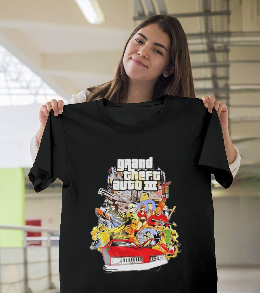Grand Theft Auto III Characters Action Collage With Iconic Red Car T-Shirt