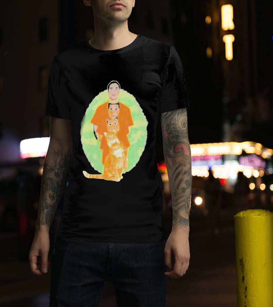 Julian And Logan Julian And Logan Logan Meows With Orange Cat Stack T-Shirt