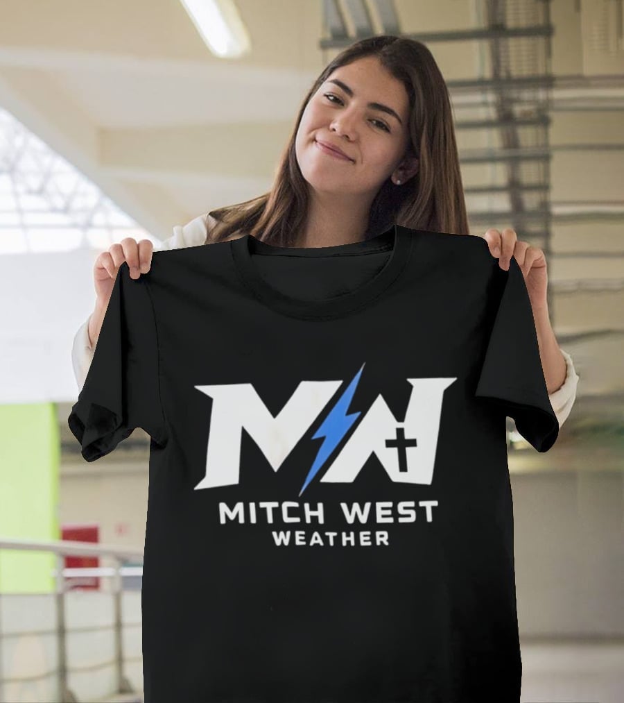 Mitch West Weather MW Blue Lightning Bolt Cross T-Shirt