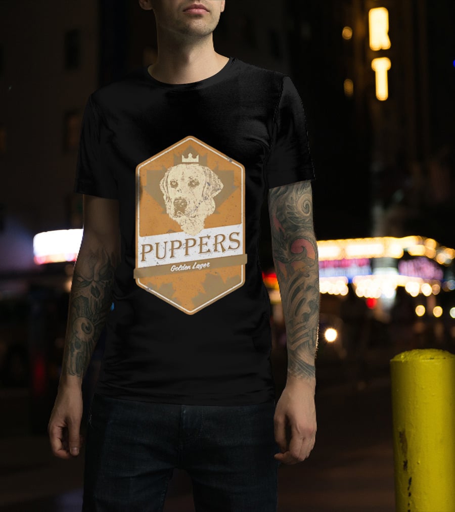 Puppers Golden Lager Dog Label Image With Crown T-Shirt