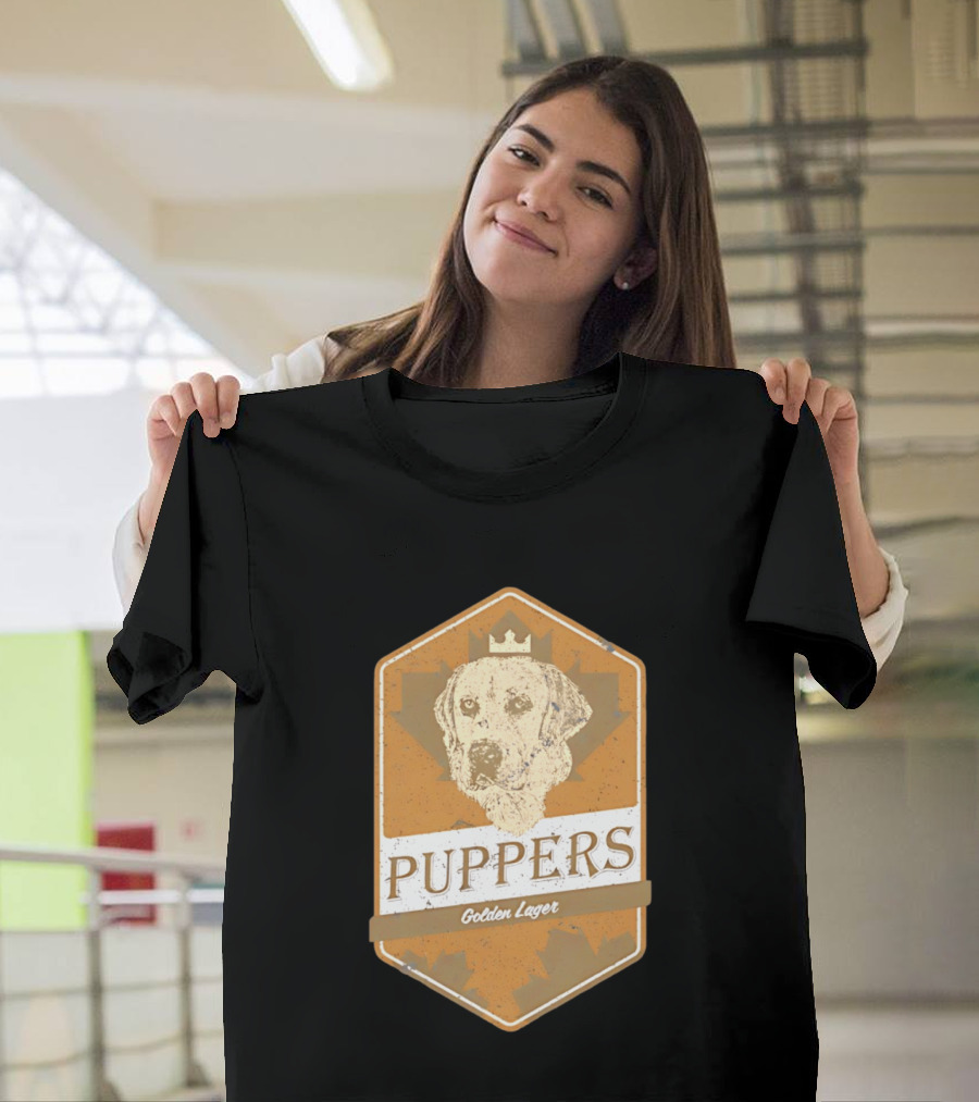 Puppers Golden Lager Dog Label Image With Crown T-Shirt