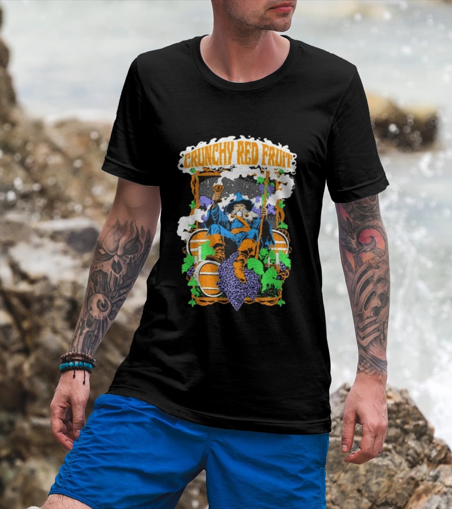 Crunchy Red Fruit Wizard With Grapes And Barrels T-Shirt