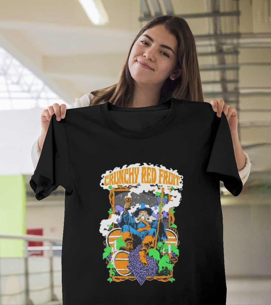 Crunchy Red Fruit Wizard With Grapes And Barrels T-Shirt