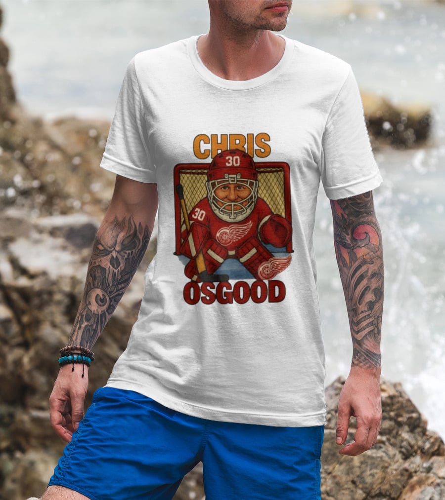CHRIS OSGOOD 30 Detroit Red Wings Hockey Goalie Caricature T-Shirt