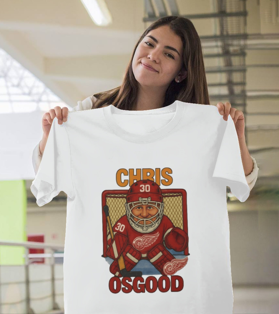 CHRIS OSGOOD 30 Detroit Red Wings Hockey Goalie Caricature T-Shirt