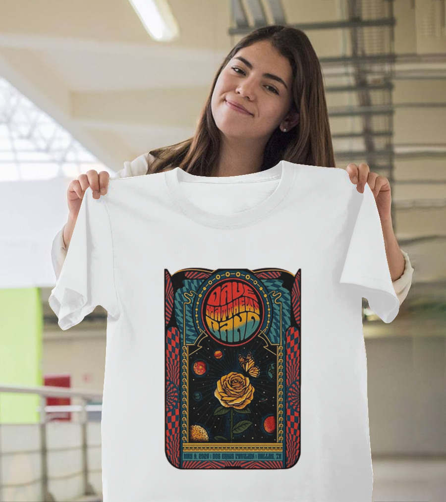 Dave Matthews Band May 9 2026 Dos Equis Pavilion Dallas TX Retro Psychedelic Butterfly Rose Planet T-Shirt