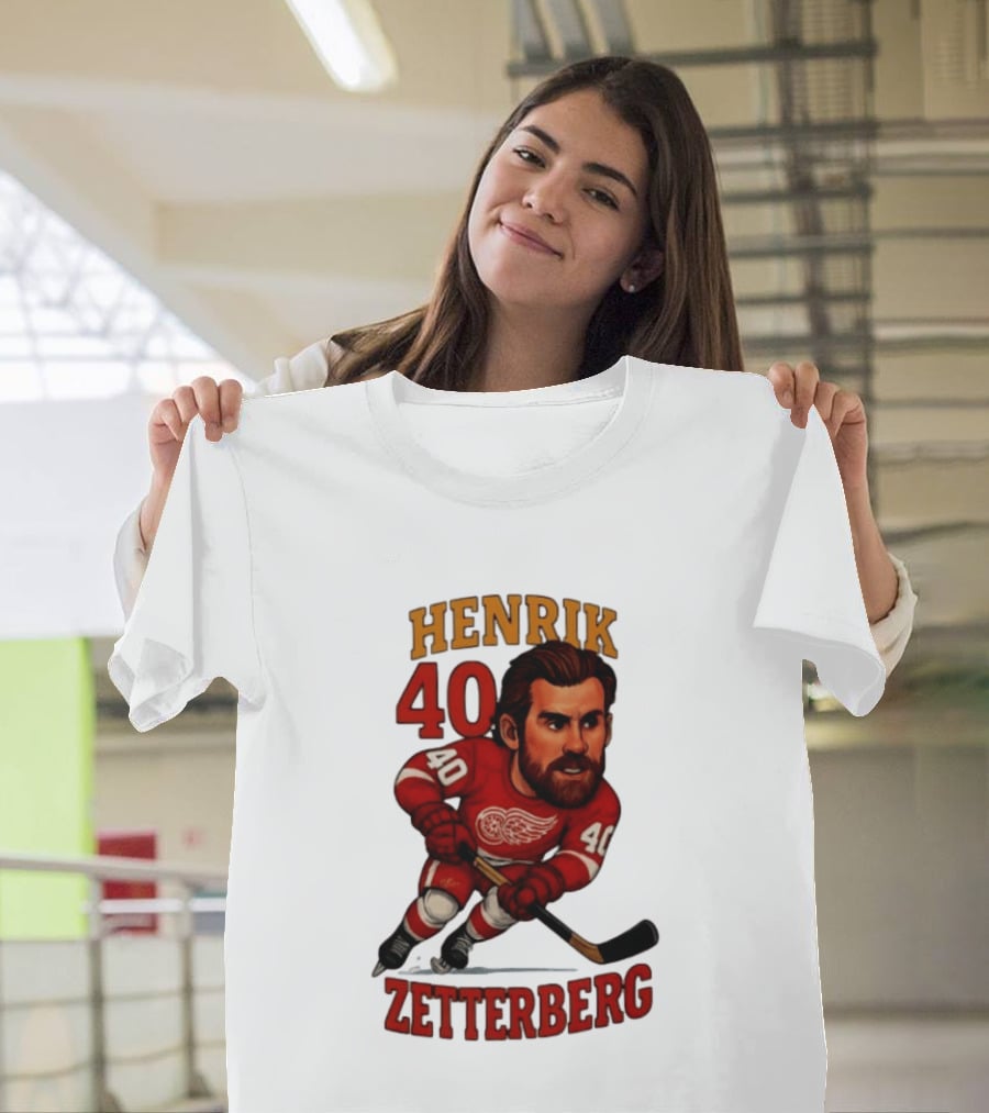 Henrik Zetterberg 40 Detroit Red Wings Hockey Player Caricature T-Shirt