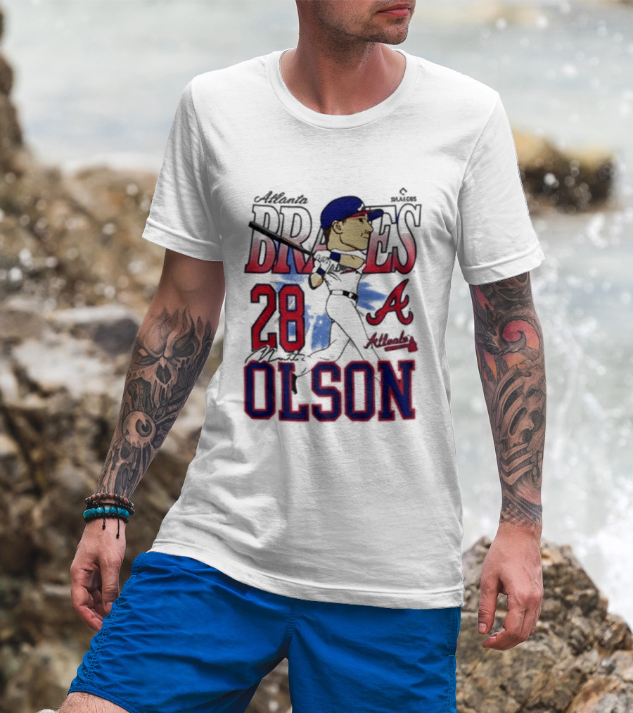 Atlanta Braves 28 Olson Caricature T-Shirt