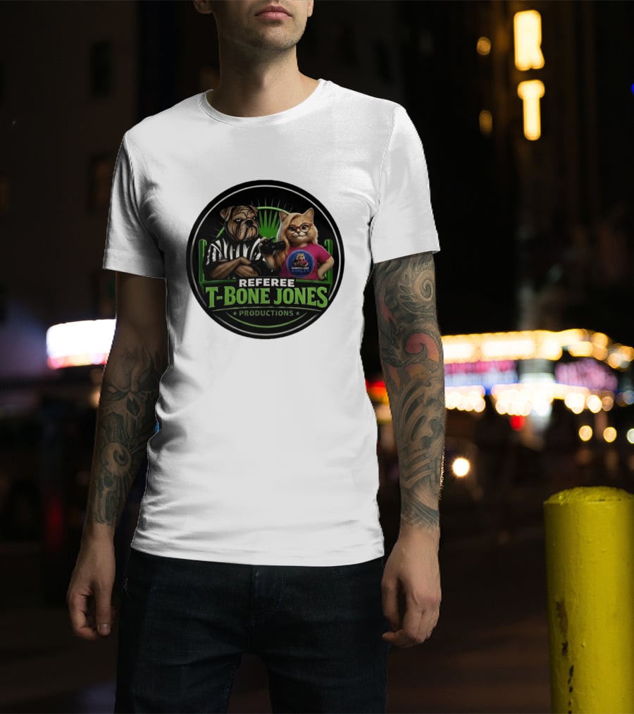 Referee Bone Jones Productions Light Blue Gaming Ashley Bulldog Cat T-Shirt
