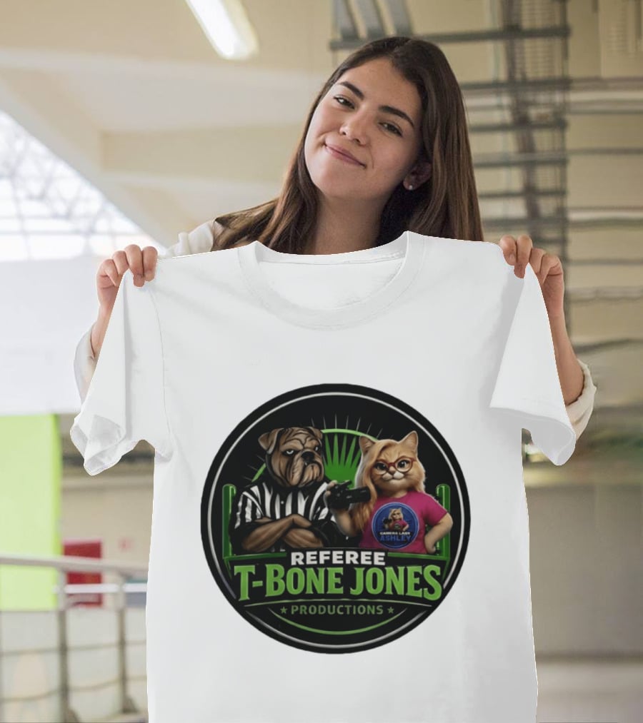 Referee Bone Jones Productions Light Blue Gaming Ashley Bulldog Cat T-Shirt