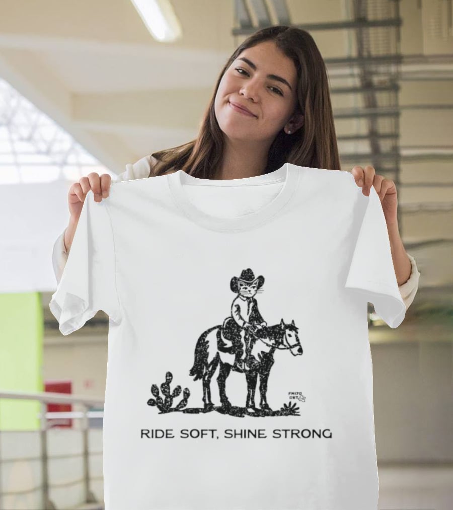 Cowboy Cat Riding Horse Ride Soft Shine Strong Cactus Scenery T-Shirt