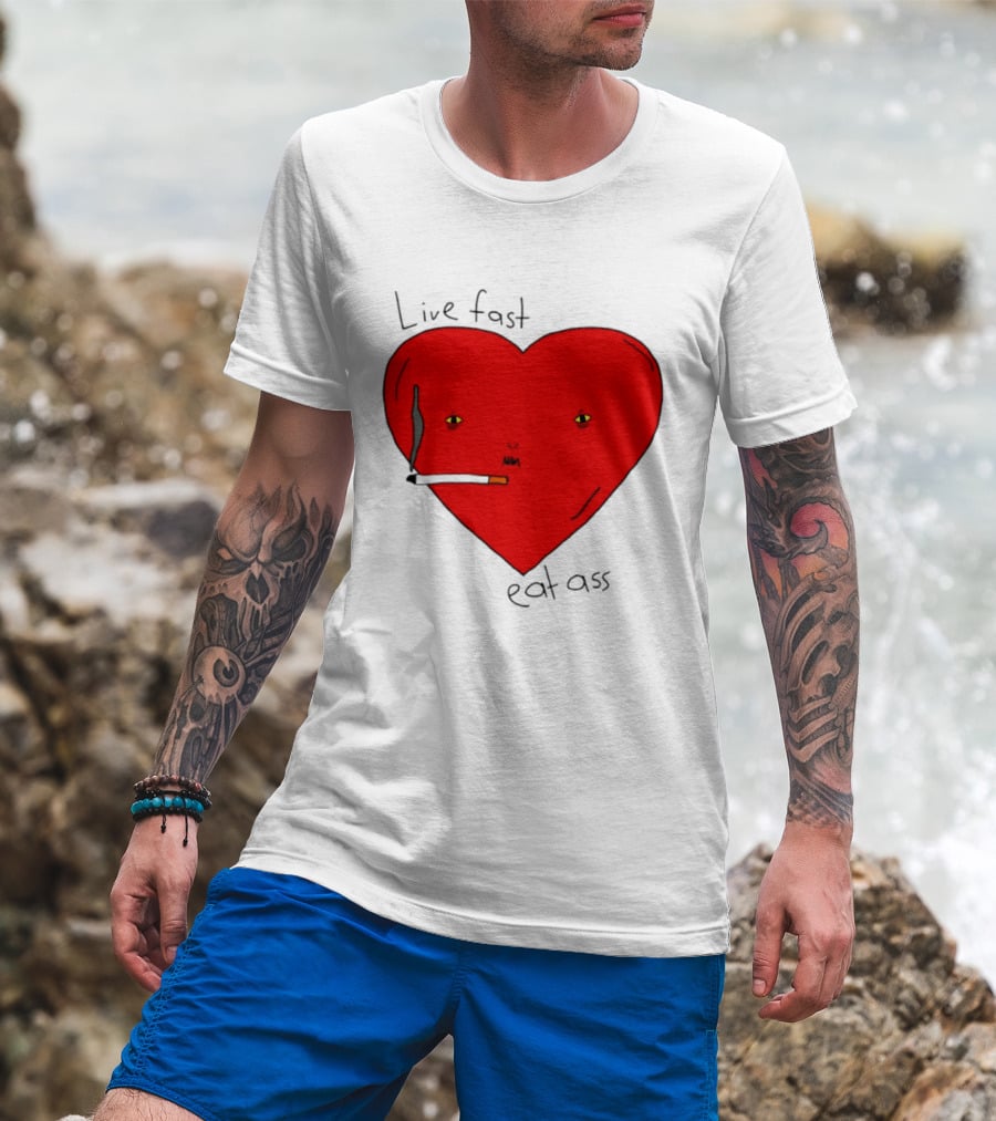 Live Fast Eat Ass Heart Smoking Cartoon T-Shirt