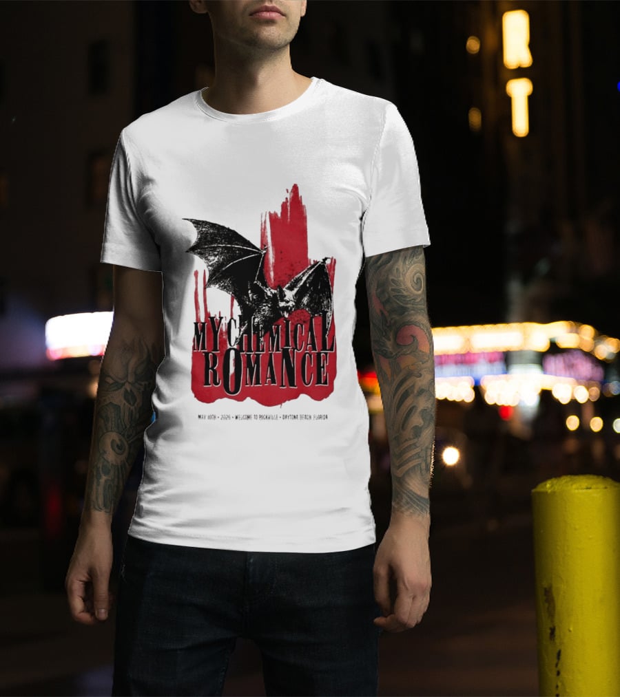 My Chemical Romance Daytona Beach FL May 10 2026 Tour Bat And Red Splash T-Shirt