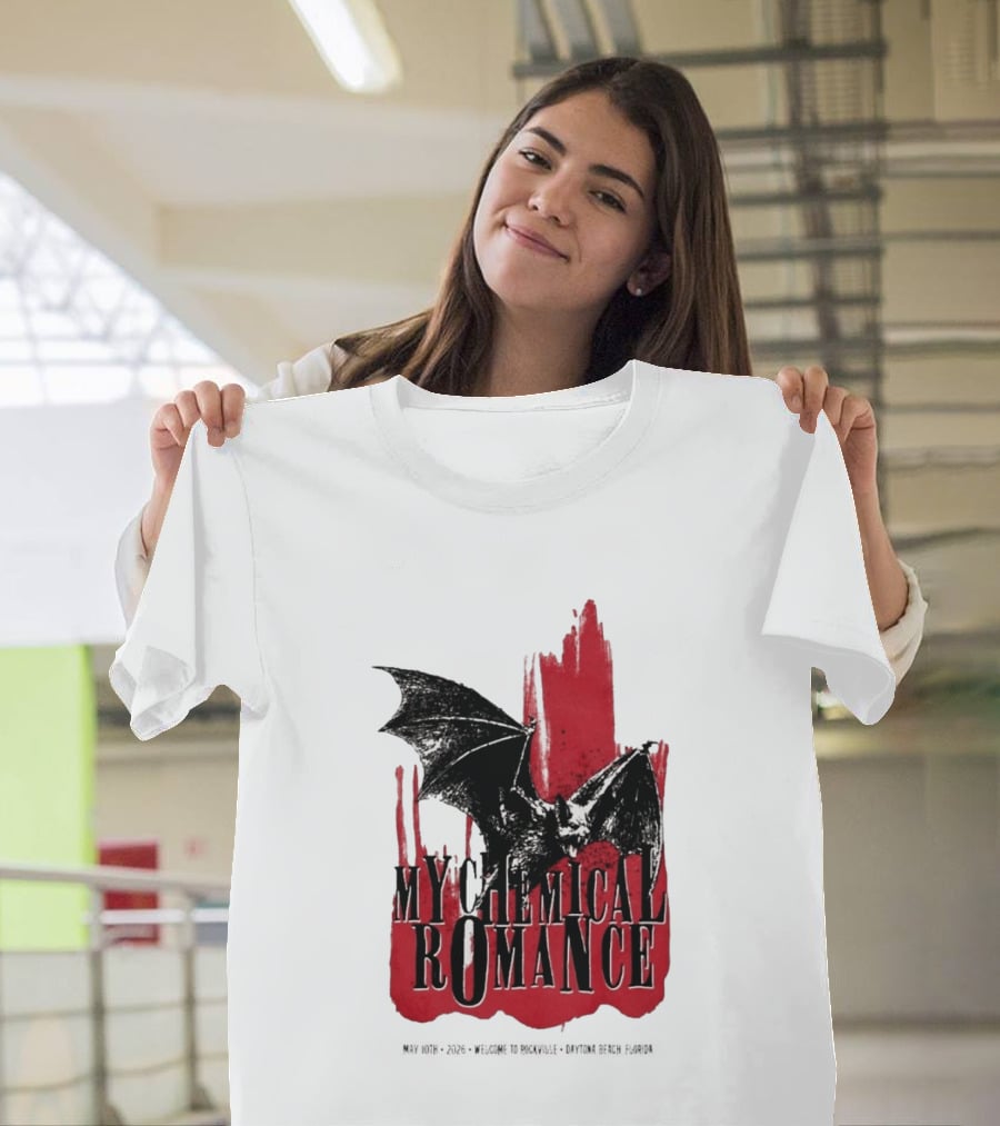 My Chemical Romance Daytona Beach FL May 10 2026 Tour Bat And Red Splash T-Shirt