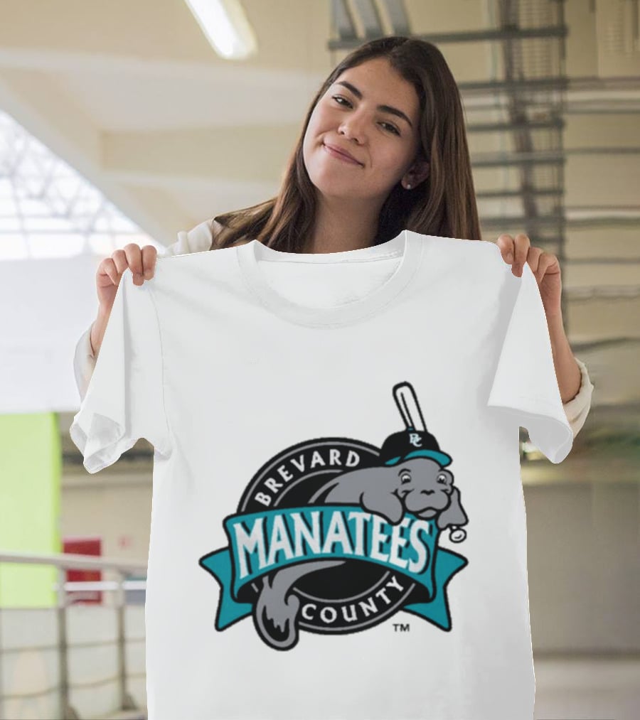 Brevard County Manatees Baseball Team Cap Mascot With Bat And Ball T-Shirt