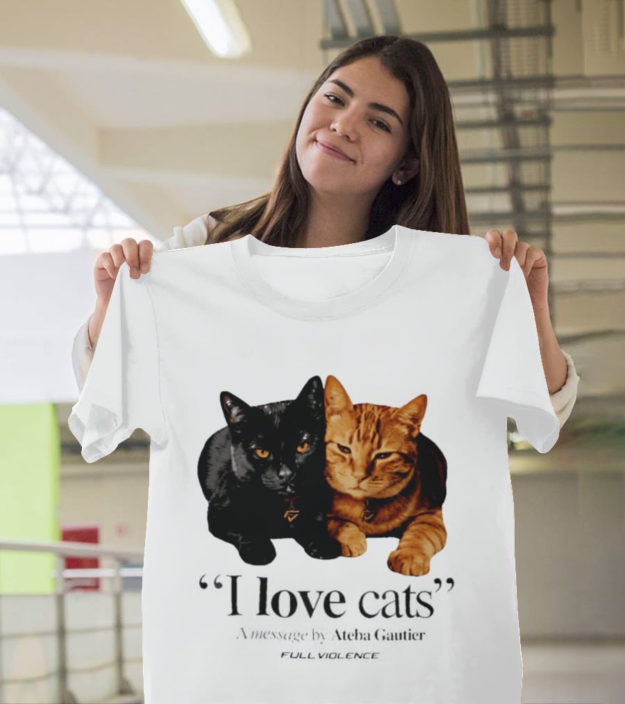 I Love Cats Ateba Gautier Full Violence Black And Ginger Cat Duo T-Shirt