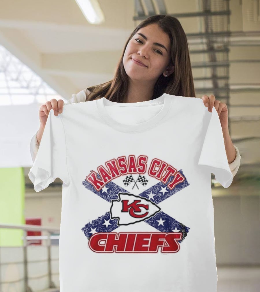 Kansas City Chiefs KC Red Logo Stars And Bars Caricature T-Shirt