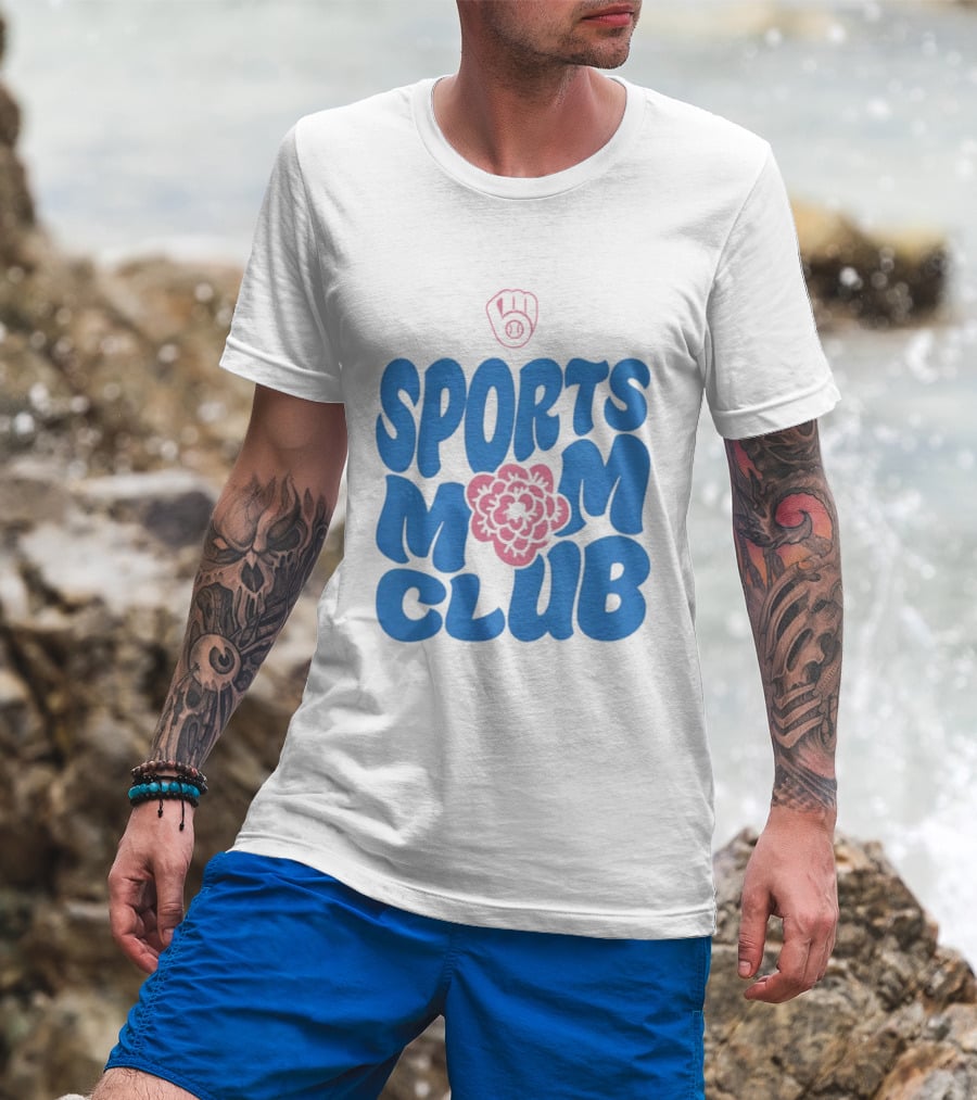 Milwaukee Brewers Sports Mom Club Mother's Day Baseball Mitt Flower T-Shirt