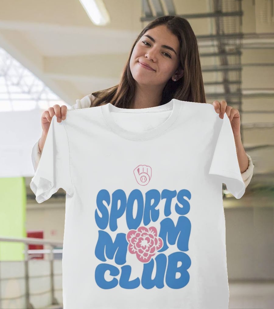 Milwaukee Brewers Sports Mom Club Mother's Day Baseball Mitt Flower T-Shirt