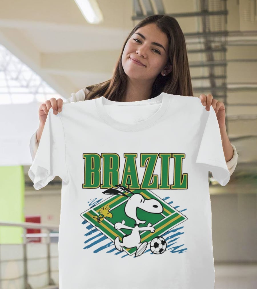 Brazil Soccer Snoopy Woodstock Peanuts Characters Football T-Shirt