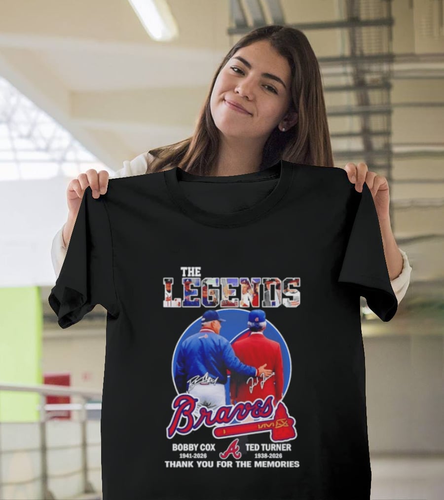 Bobby Cox Ted Turner Atlanta Braves Legends Thank You For The Memories Signatures T-Shirt