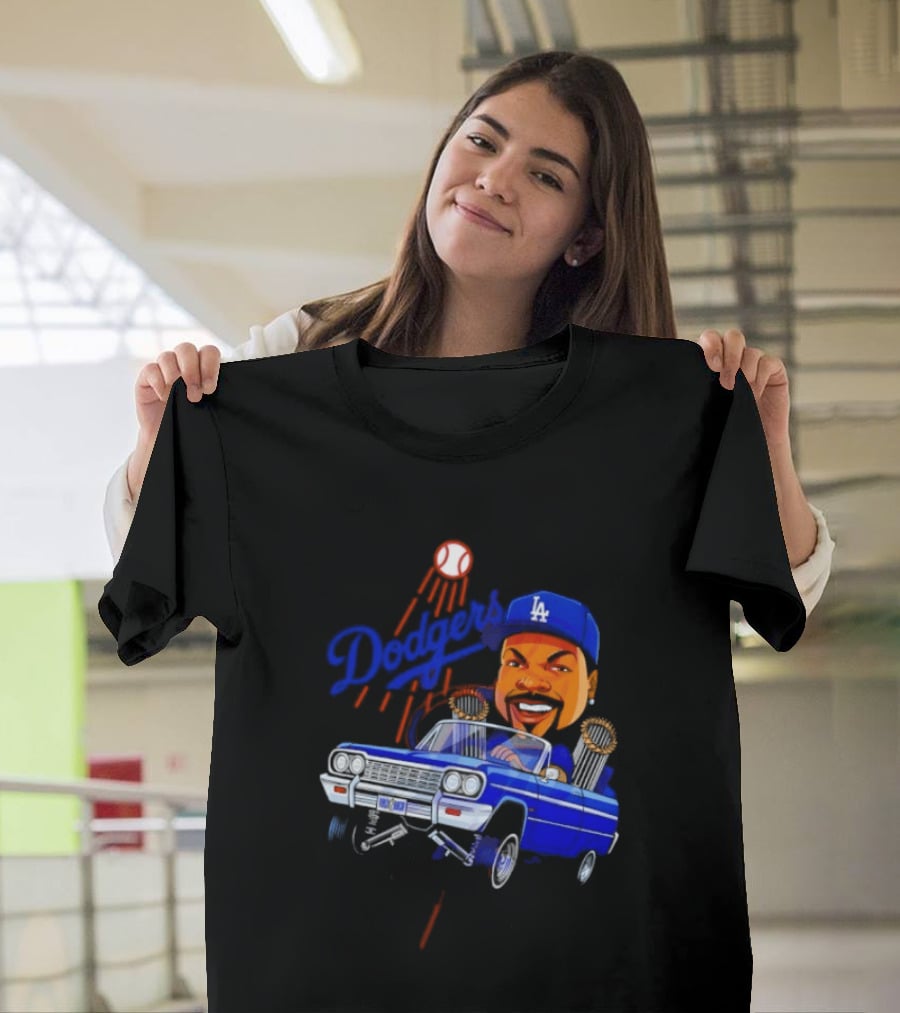 Ice Cube Cartoon Driving Lowrider Los Angeles Dodgers Baseball T-Shirt