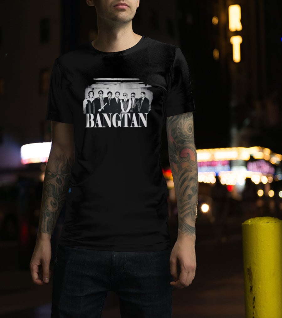 Bangtan Kpop 7 Member Boy Band Black And White T-Shirt