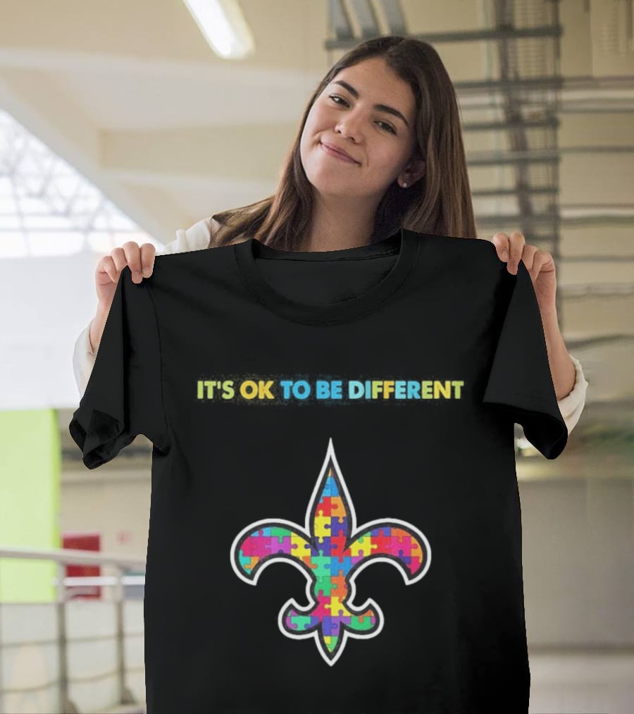 New Orleans Saints Autism Awareness It's OK To Be Different Puzzle Fleur De Lis T-Shirt
