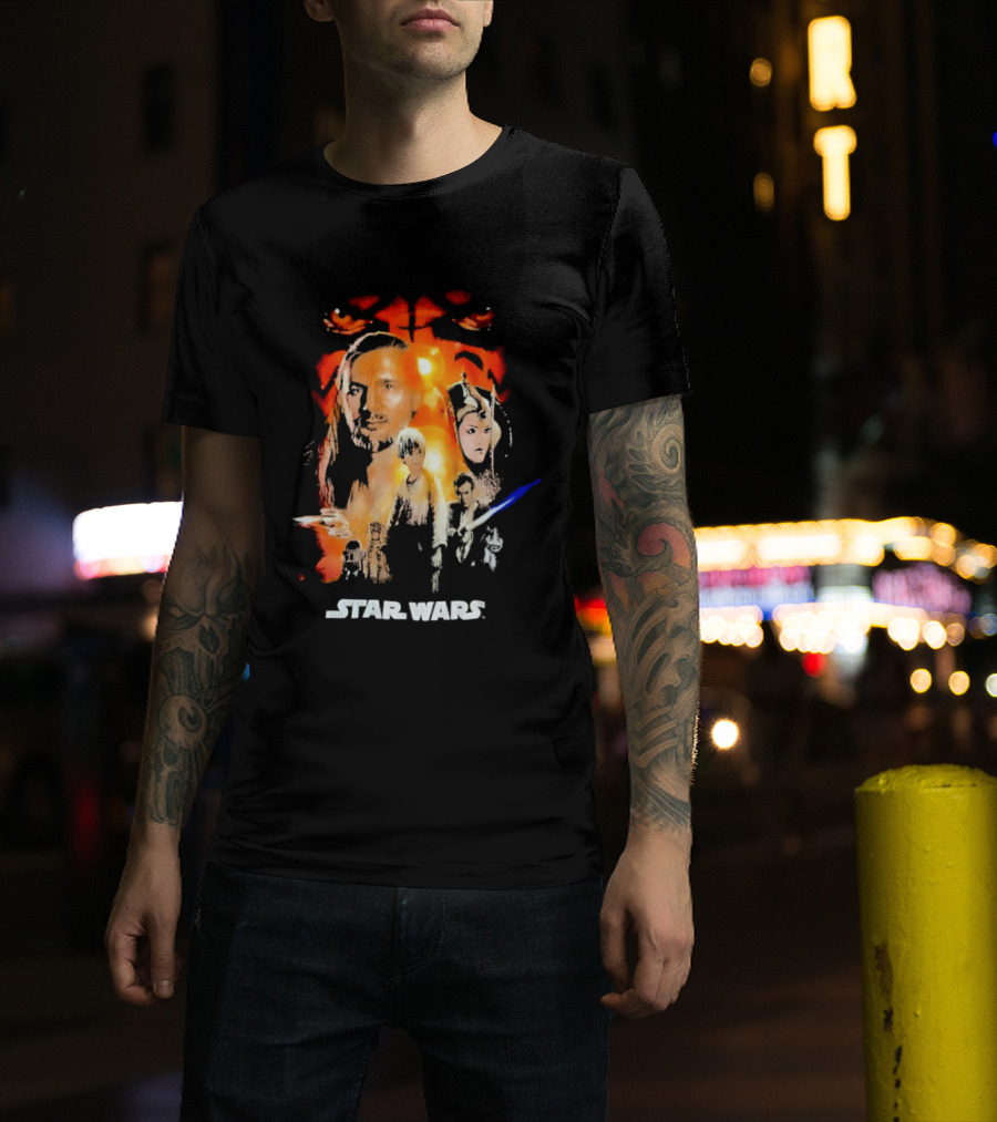 Star Wars The Phantom Menace Movie Characters And Lightsaber T-Shirt